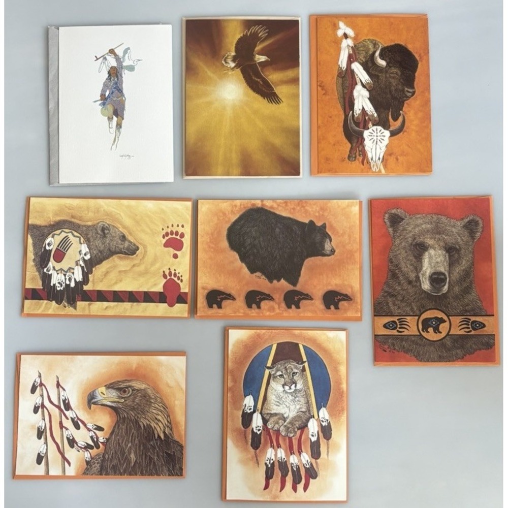 8 Vtg Wildlife Note Cards w Envelopes Cougar Eagle Bear Buffalo Blank Inside 5x7